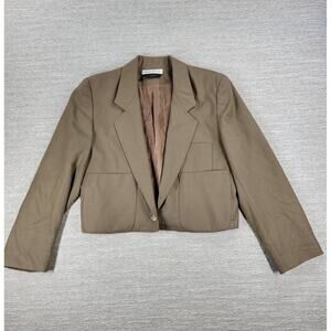 VTG Walker & Lane Cropped Wool Jacket Womens 10 Brown Gold Crest Button Career
